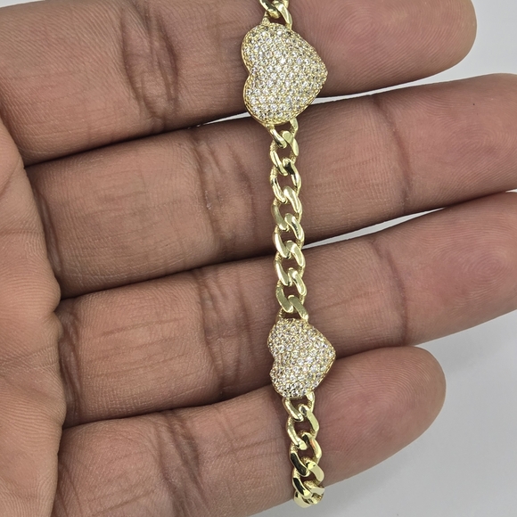 10kt Real Gold Heart Fancy Bracelet 7 Inches - Picture 2 of 8